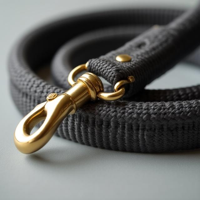 The Regents Park Leash in charcoal gray with brass fittings