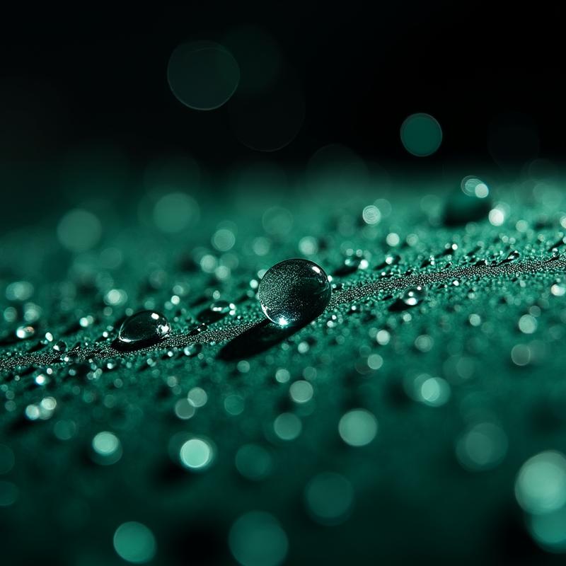 Macro shot of water droplets beading on a high-tech fabric dog collar
